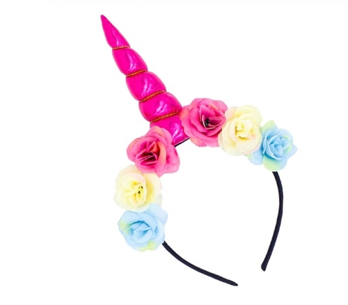 Enhjørning/unicorn hårbøjle, pink med blomster - vi elsker pynt 
